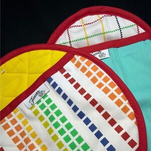 Fiesta Tableware Pot Holder Set 2 Rainbow Geometric Teal Yellow Cotton Kitchen